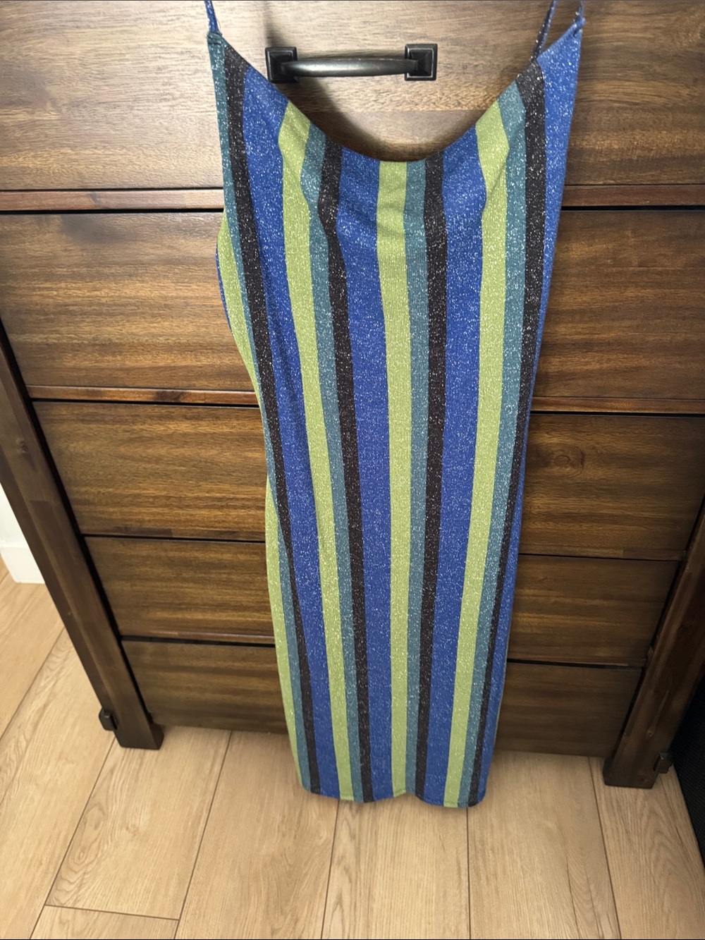 Striped Sparkle Midi Slip Skirt in Blue & Green